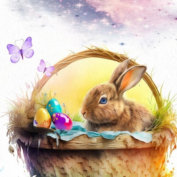 11x14 Easter Bunny Butterflies Flowers Fantasy Art Composite Oil Painting‎ Print - Picture 3 of 6